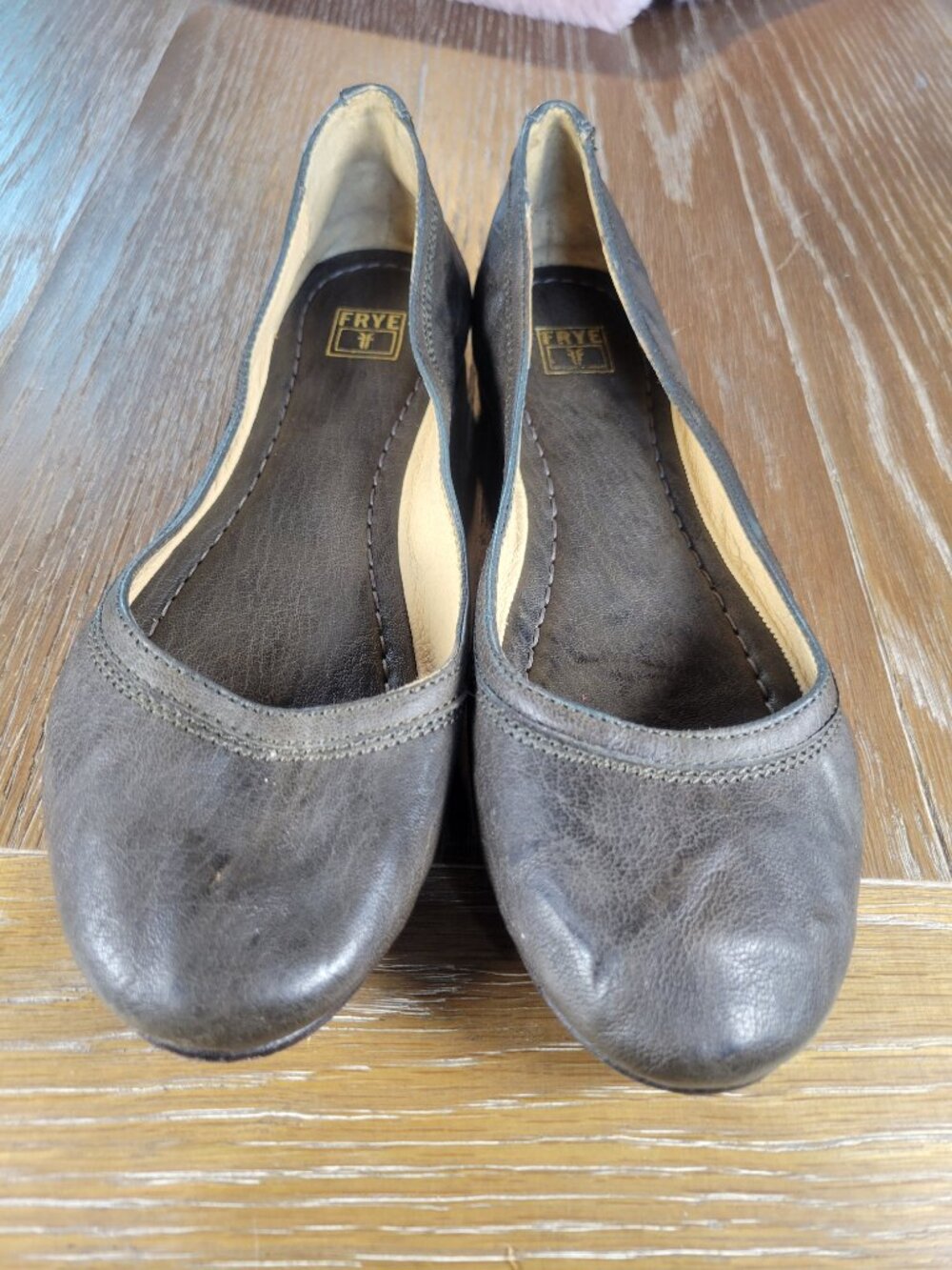 Frye Charcoal Gray Leather Ballet Flats Women's 8.5 B Round Toe Slip On - Picture 2 of 15